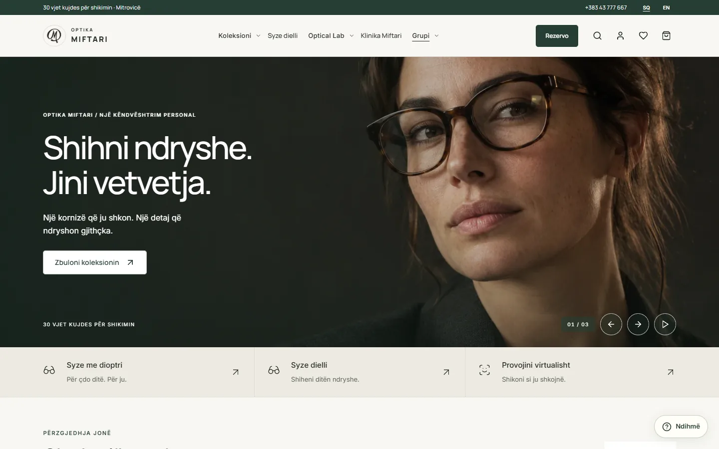 Optika Miftari — home page with the collections