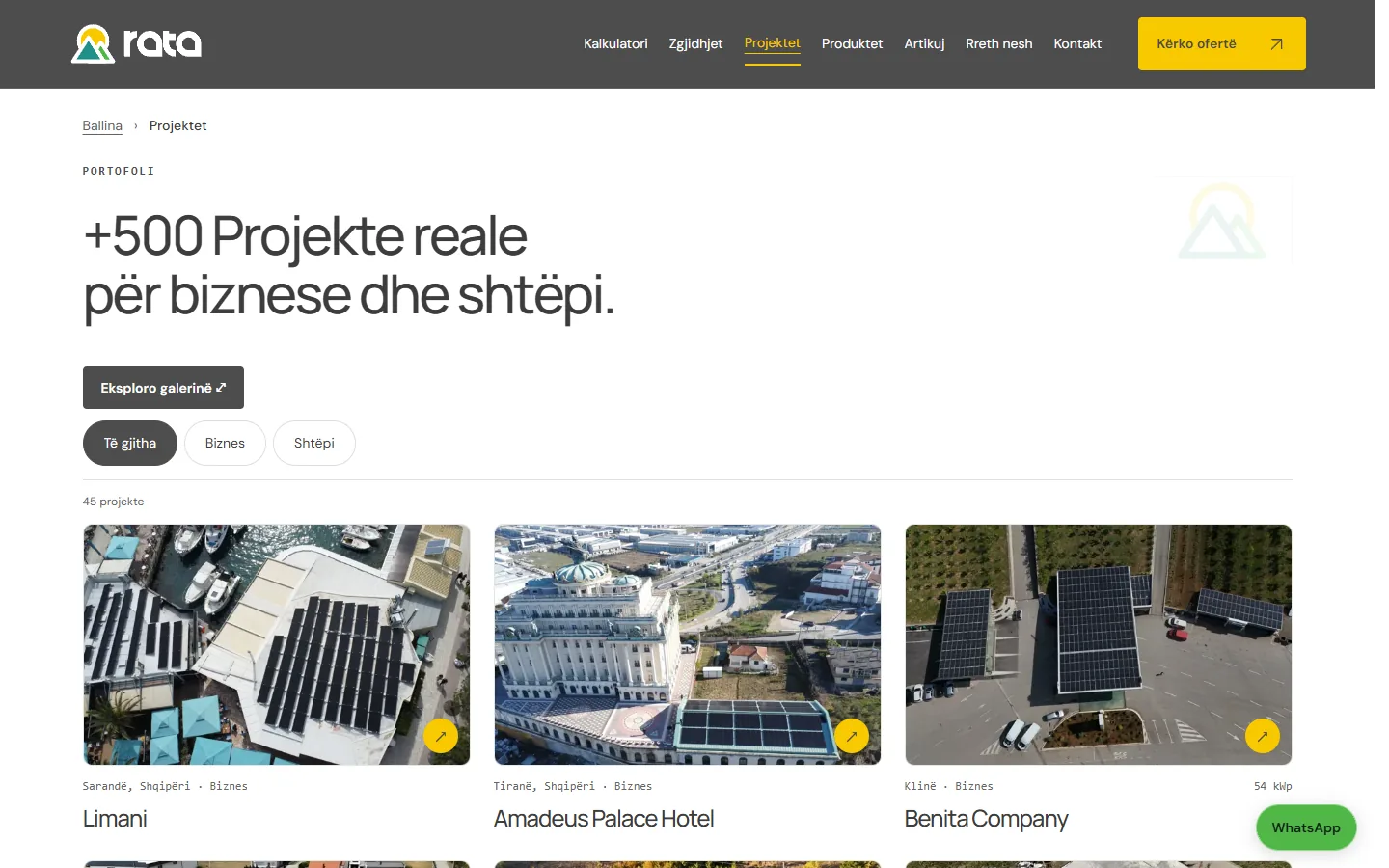 RATA Solar — Seite mit realisierten Projekten